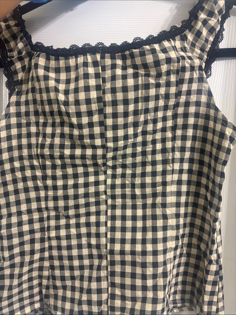 Cider Black & Cream Gingham Lace-Trim Square Neck Camisole - Picture 7 of 9